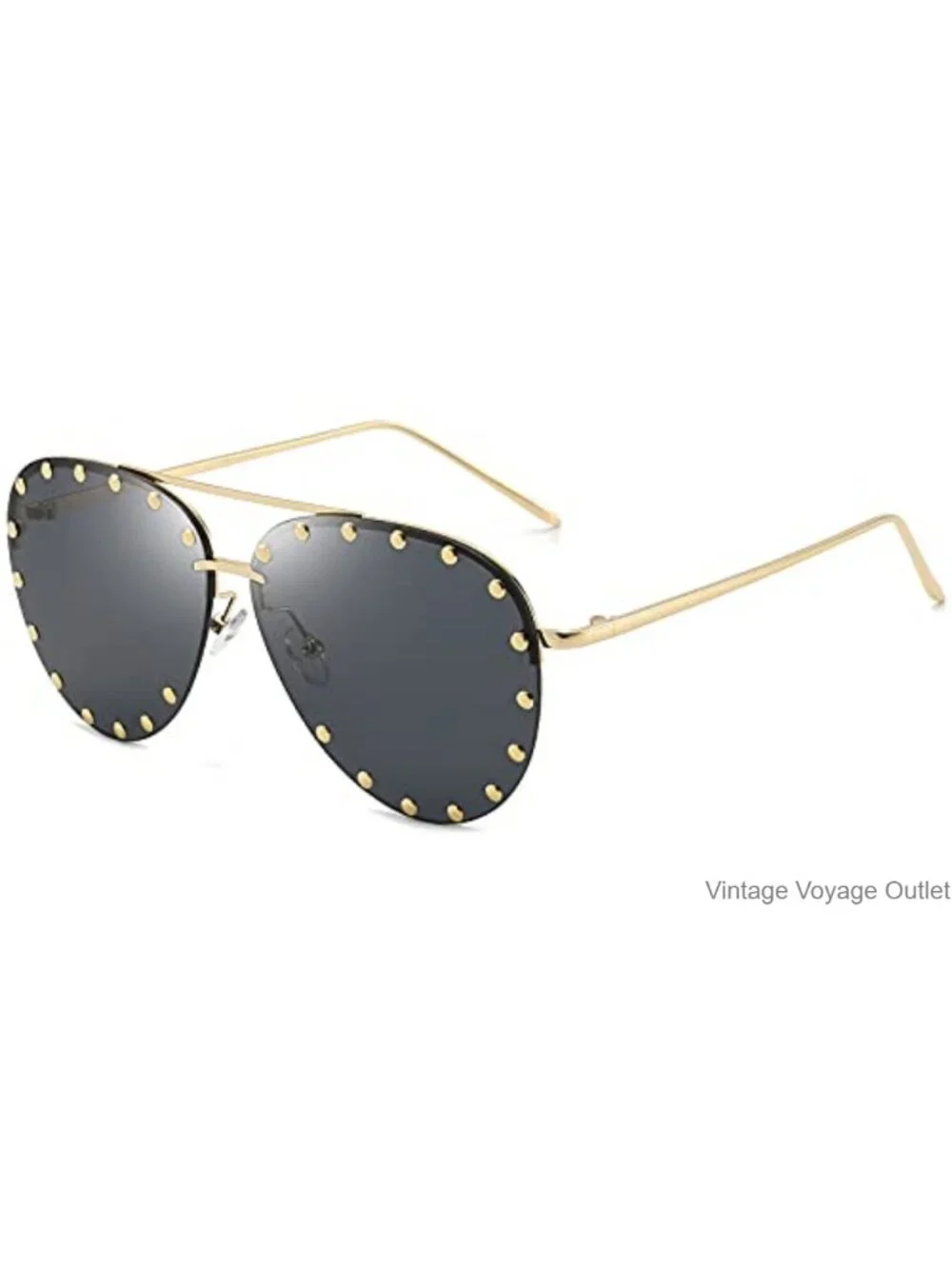 Studded Aviator Sunglasses for Women UV400 Metal Frame Oversized